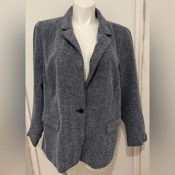 LOFT Jackets & Blazers - New Loft Plus Ann Taylor Black White Grey Blue Tweed Long Women's Blazer Jacket